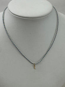 Cord Initial Necklace | 10K Yellow Gold | Blue/Green Adjustable Cord