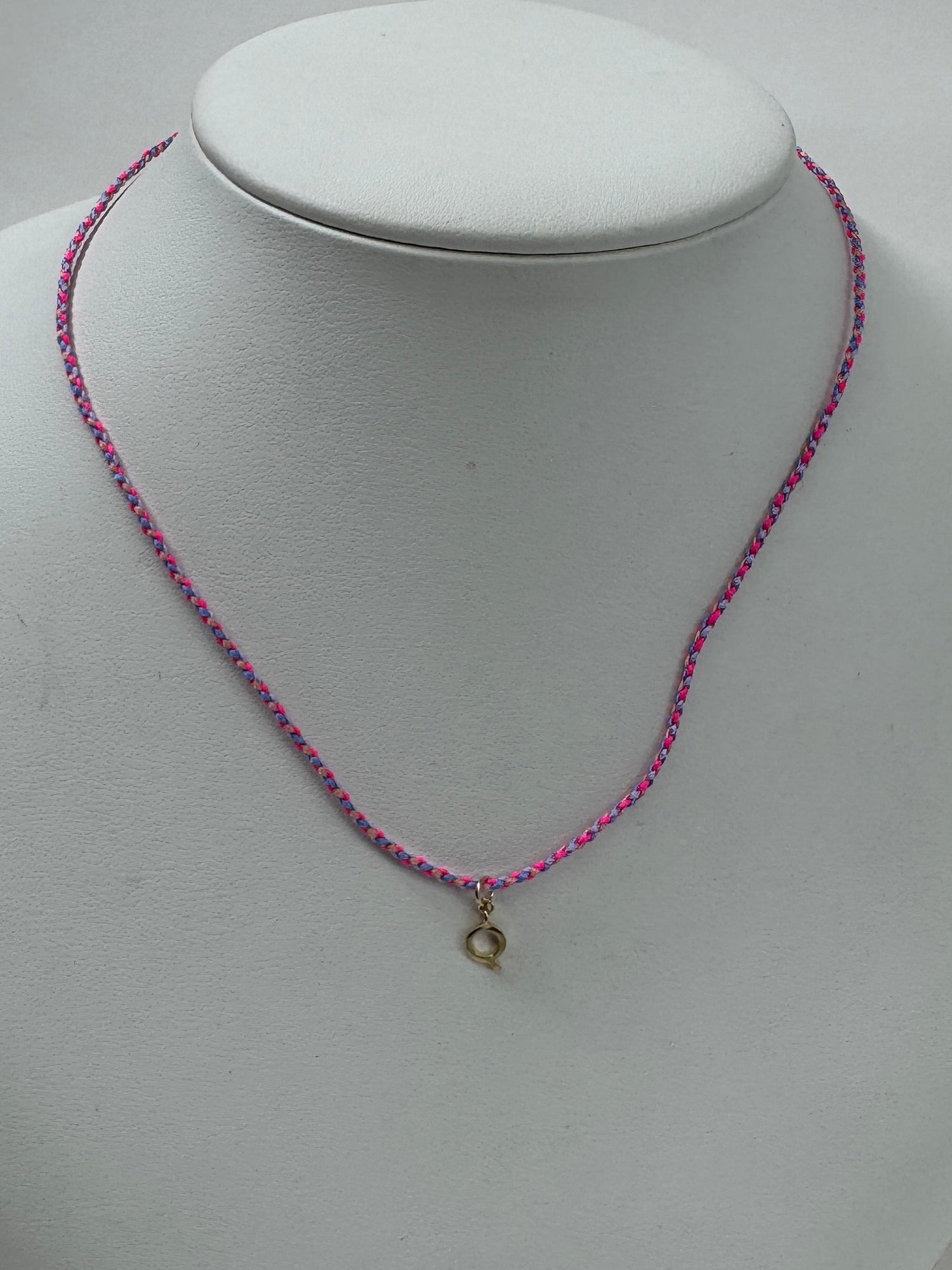 Friendship Initial Necklace | 10K Yellow Gold | Pink/Blue Adjustable Cord
