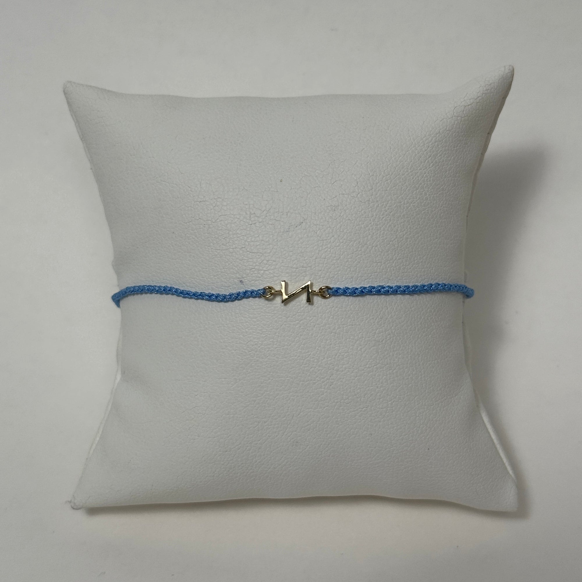 Initial Friendship Bracelet | 10K Yellow Gold | Light Blue Adjustable Cord