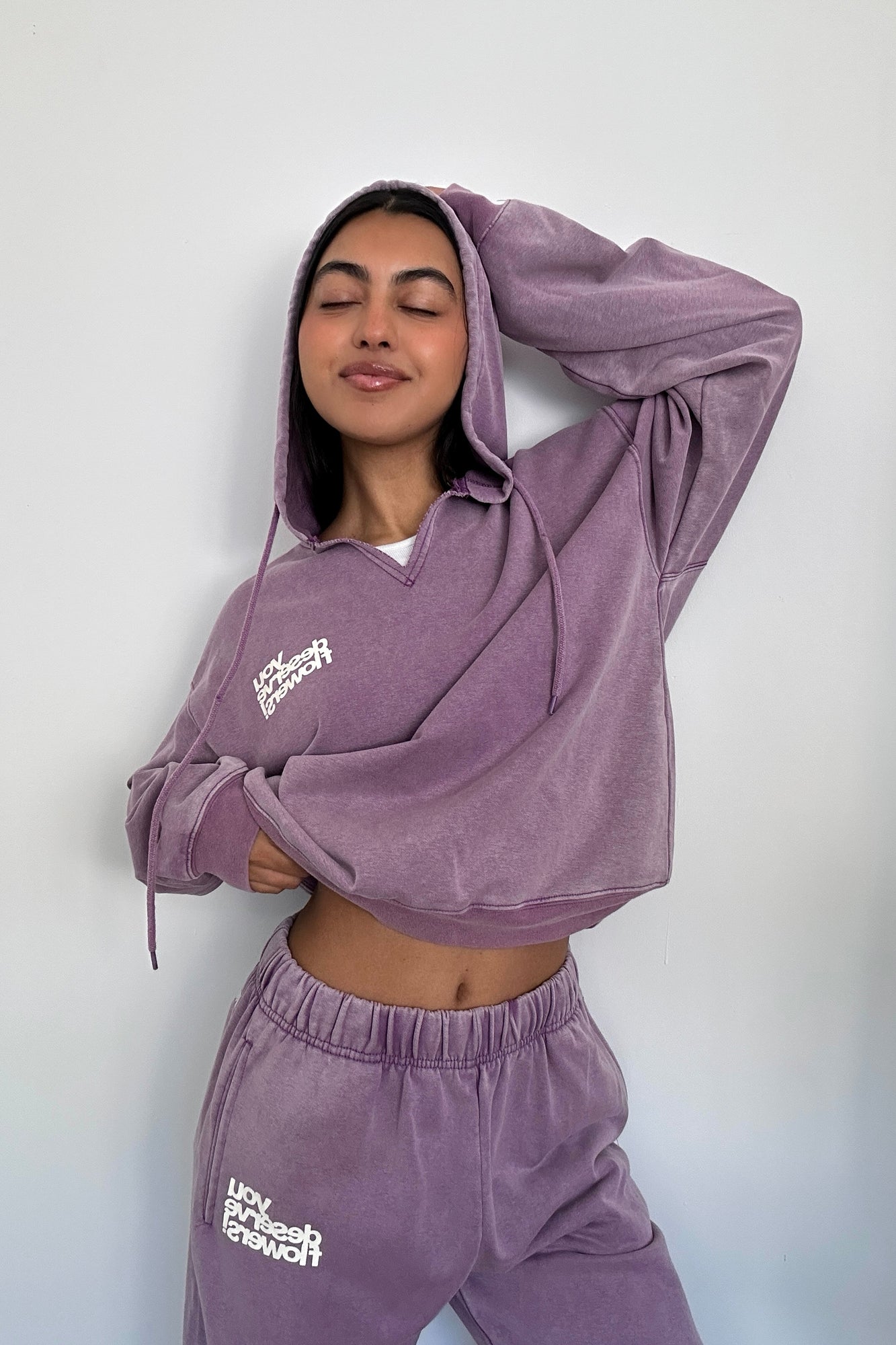 You Deserve Flowers Relaxed Notch-Neck Hoodie | Vintage Lilac