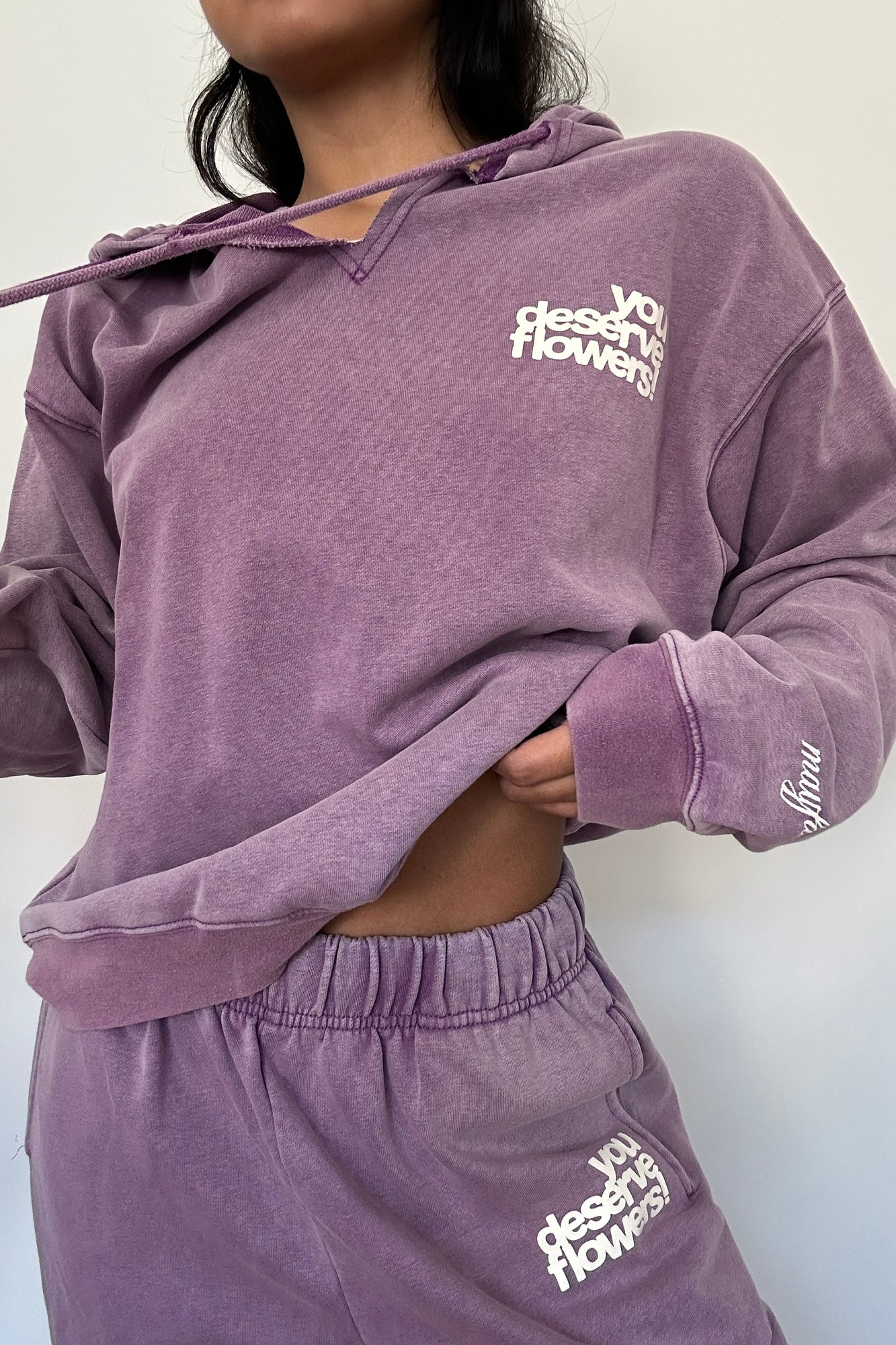 You Deserve Flowers Relaxed Notch-Neck Hoodie | Vintage Lilac
