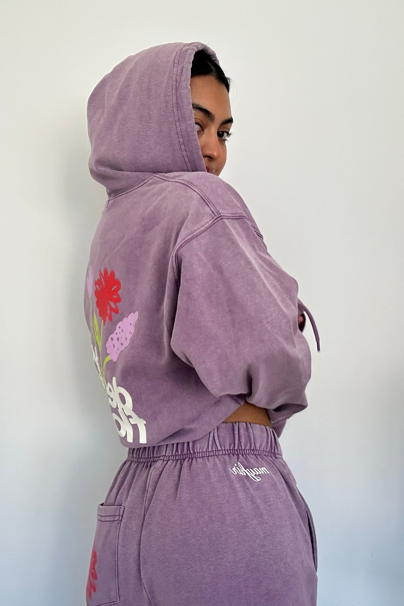 You Deserve Flowers Relaxed Notch-Neck Hoodie | Vintage Lilac