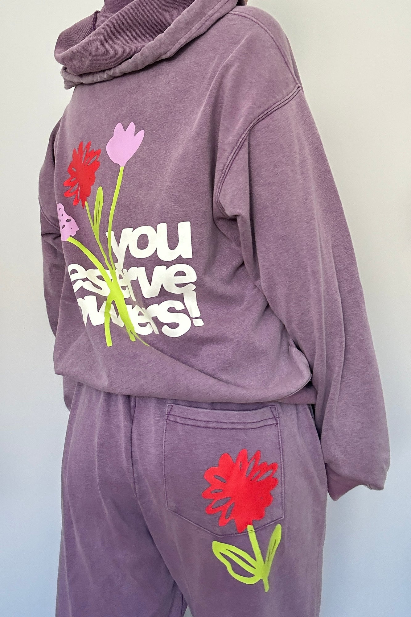You Deserve Flowers Relaxed Notch-Neck Hoodie | Vintage Lilac