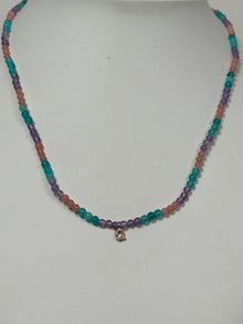Unicorn Beaded Diamond Initial Necklace | 10K Yellow Gold | 0.03 CTW (Approx) Multicolor Diamond/Diamond/Agate/Rose Quartz/Jade Leaf/Aragonite