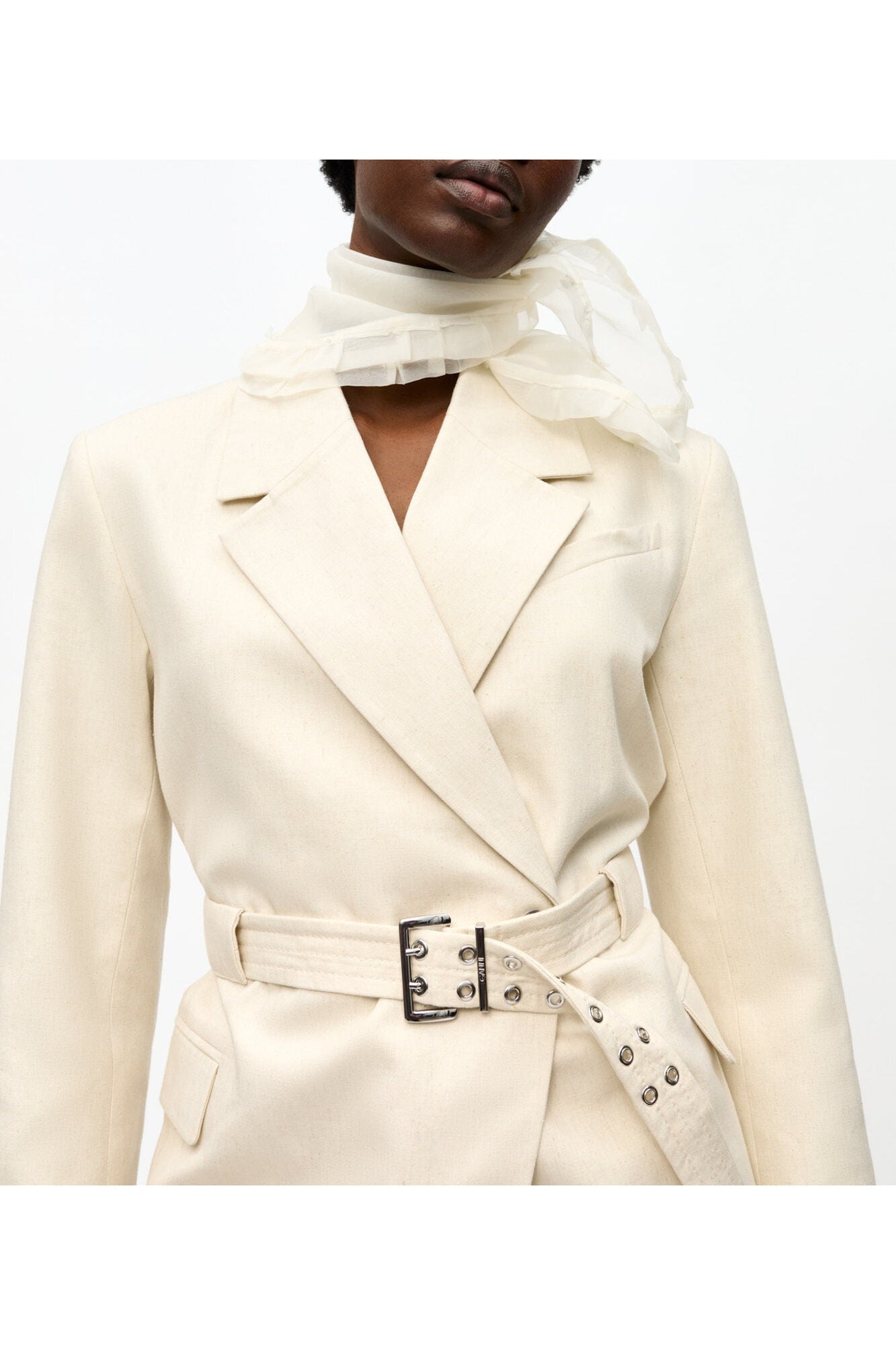 Ivory Cotton Melange Tailoring Blazer | Angora