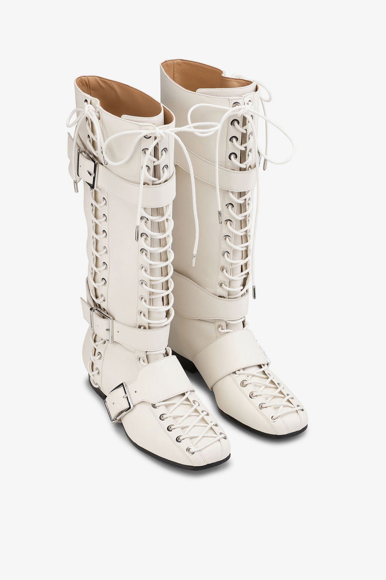 Ivory Lace Up High Boots | Egret