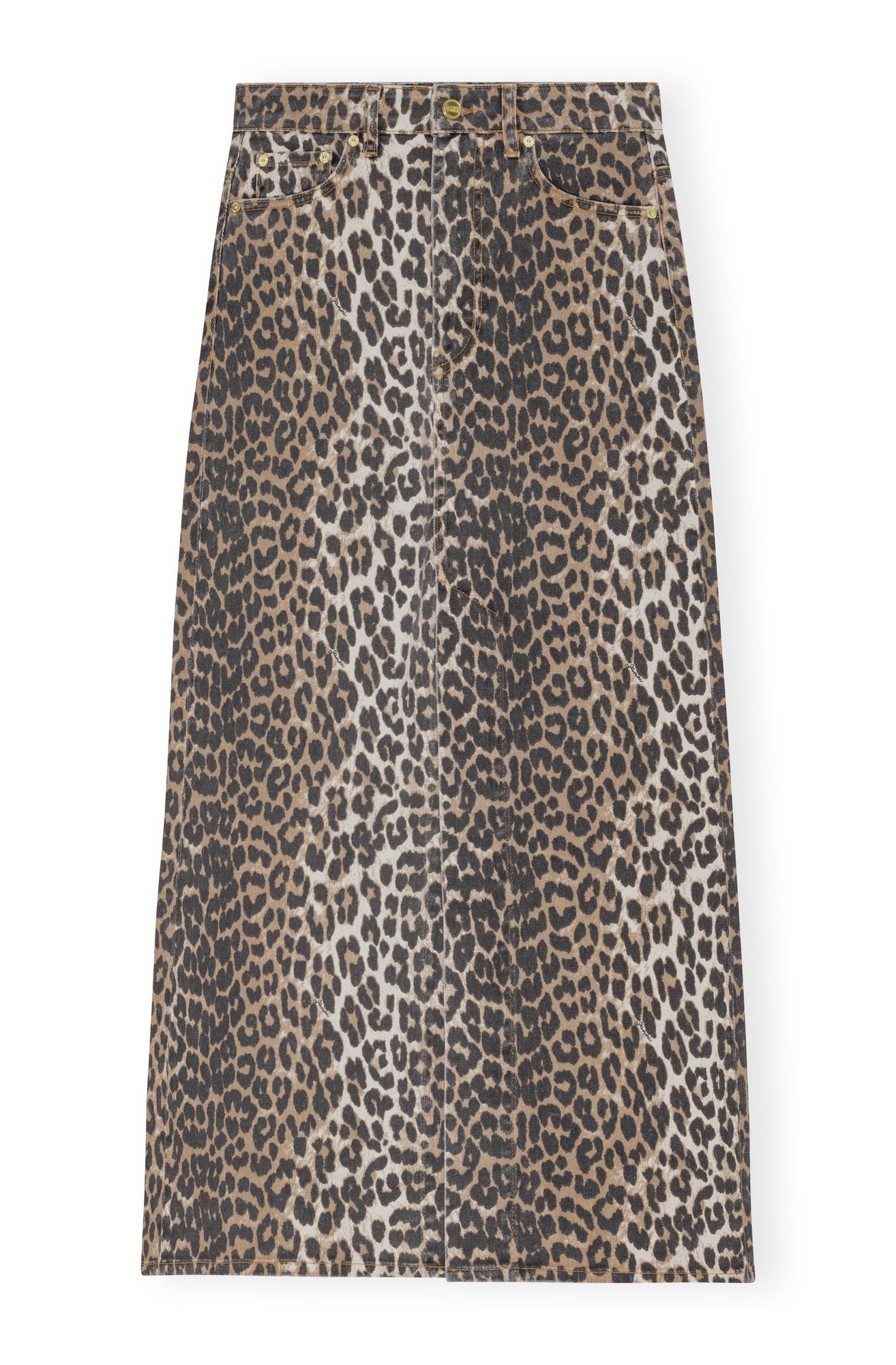 Print Denim Maxi Slit Skirt | Leopard