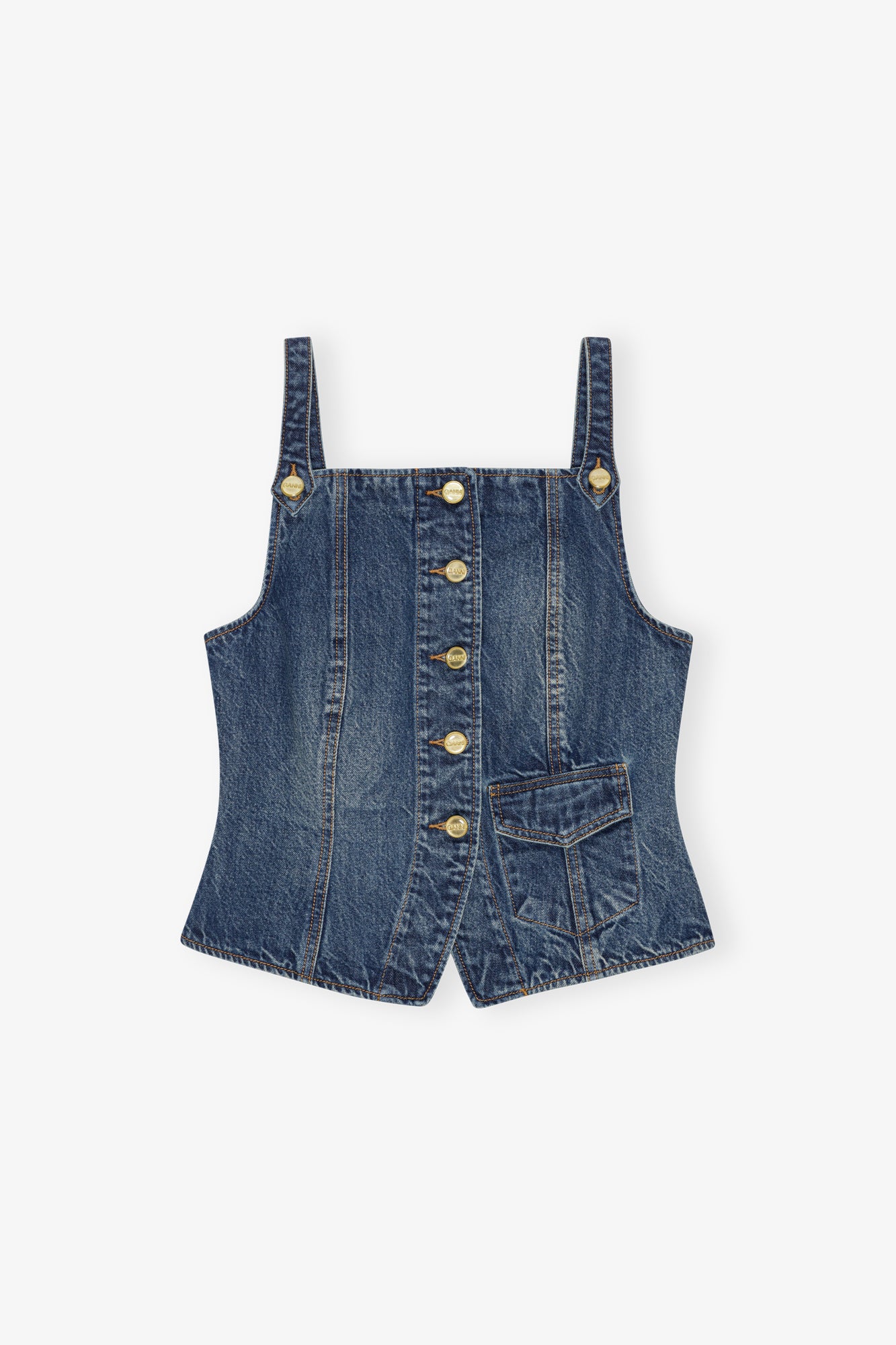 Heavy Washed Denim Top | Mid Blue Vintage