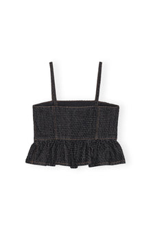 Fluffy Denim Strap Top | Black