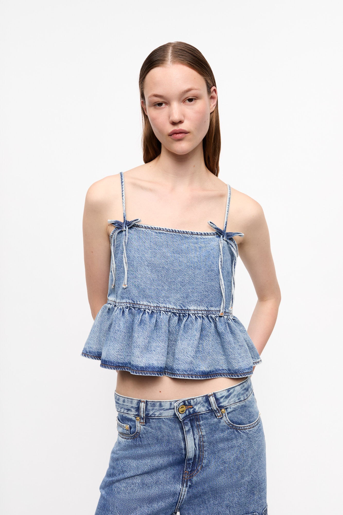 Light Denim Strap Top | Mid Blue Stone