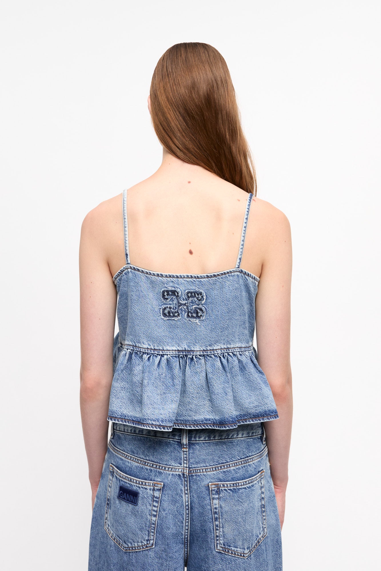 Light Denim Strap Top | Mid Blue Stone