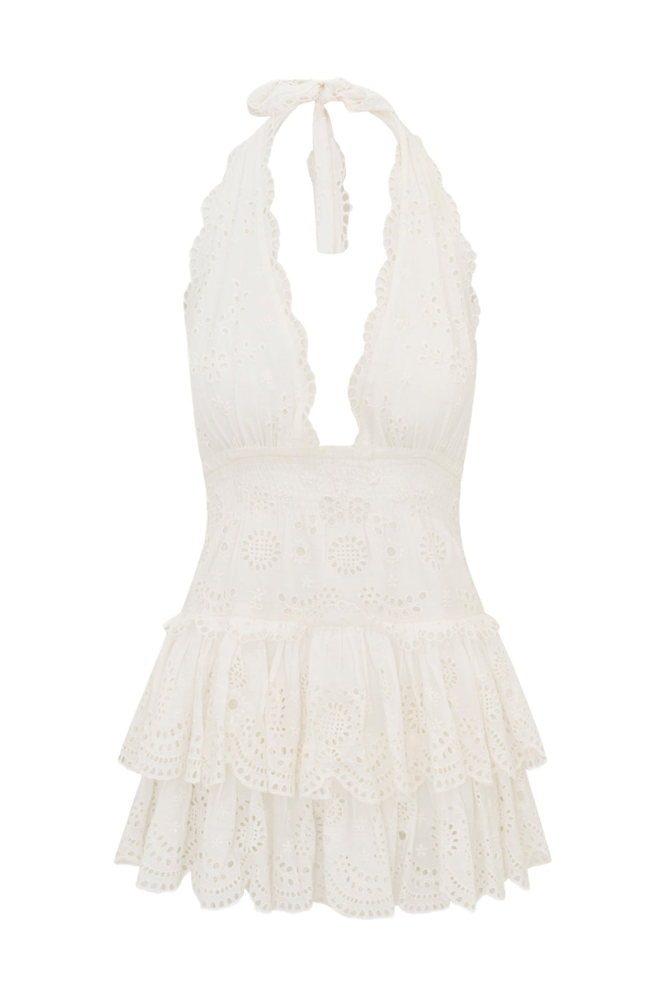 Janea Eyelet Lace Mini Halter Dress | Optic White