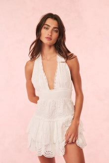 Janea Eyelet Lace Mini Halter Dress | Optic White