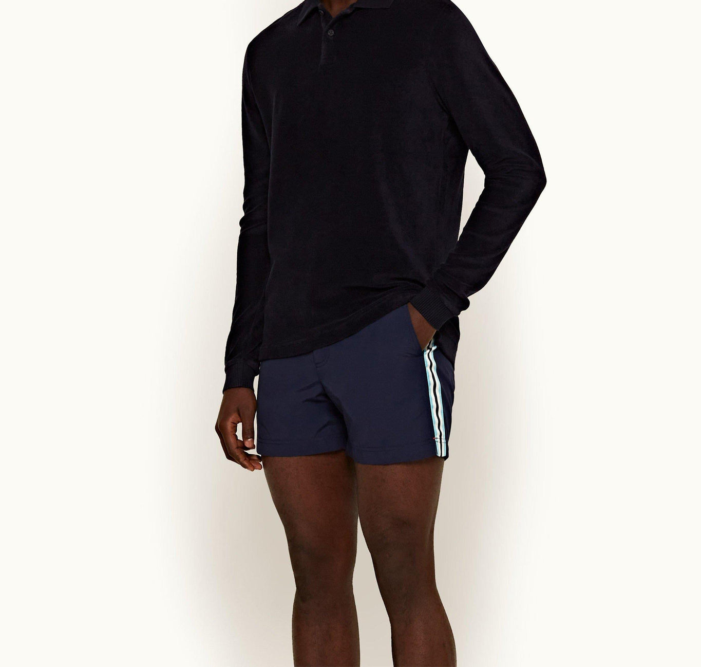 Jarrett Towelling Classic Fit Organic Towelling Long-Sleeve Polo Shirt | Night Iris