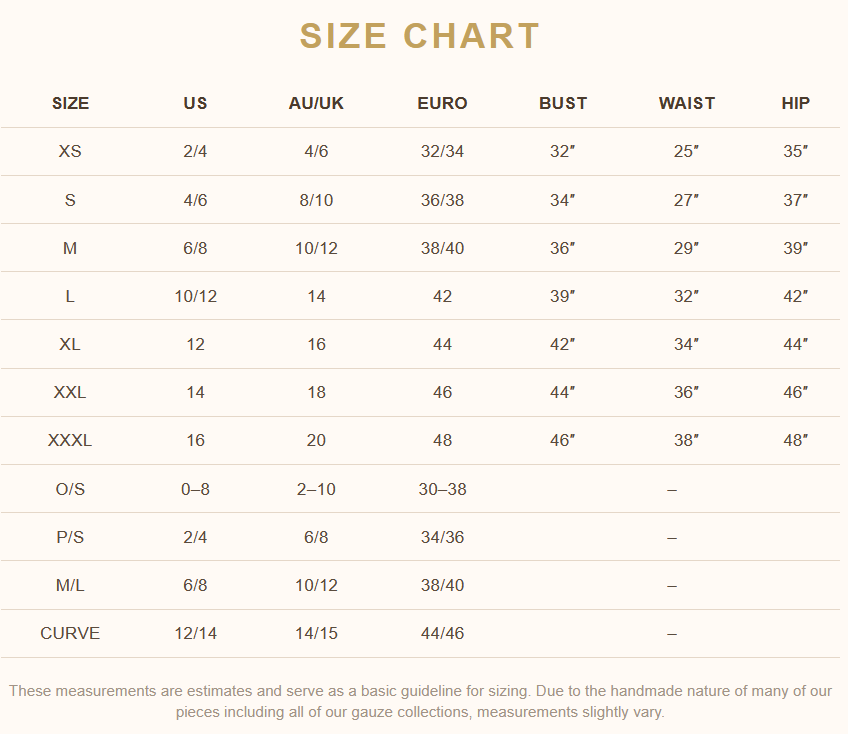 Product size guide