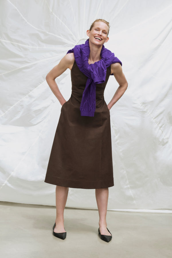 Front image of a woman wearing the Jess Dress in Date | Exclude