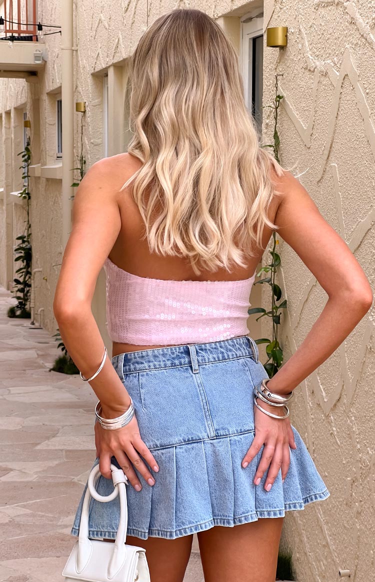 Julia Pleated Denim Mini Skirt | Light Wash