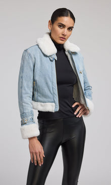 Jude Denim Faux Fur Combo Jacket | Light Blue/White