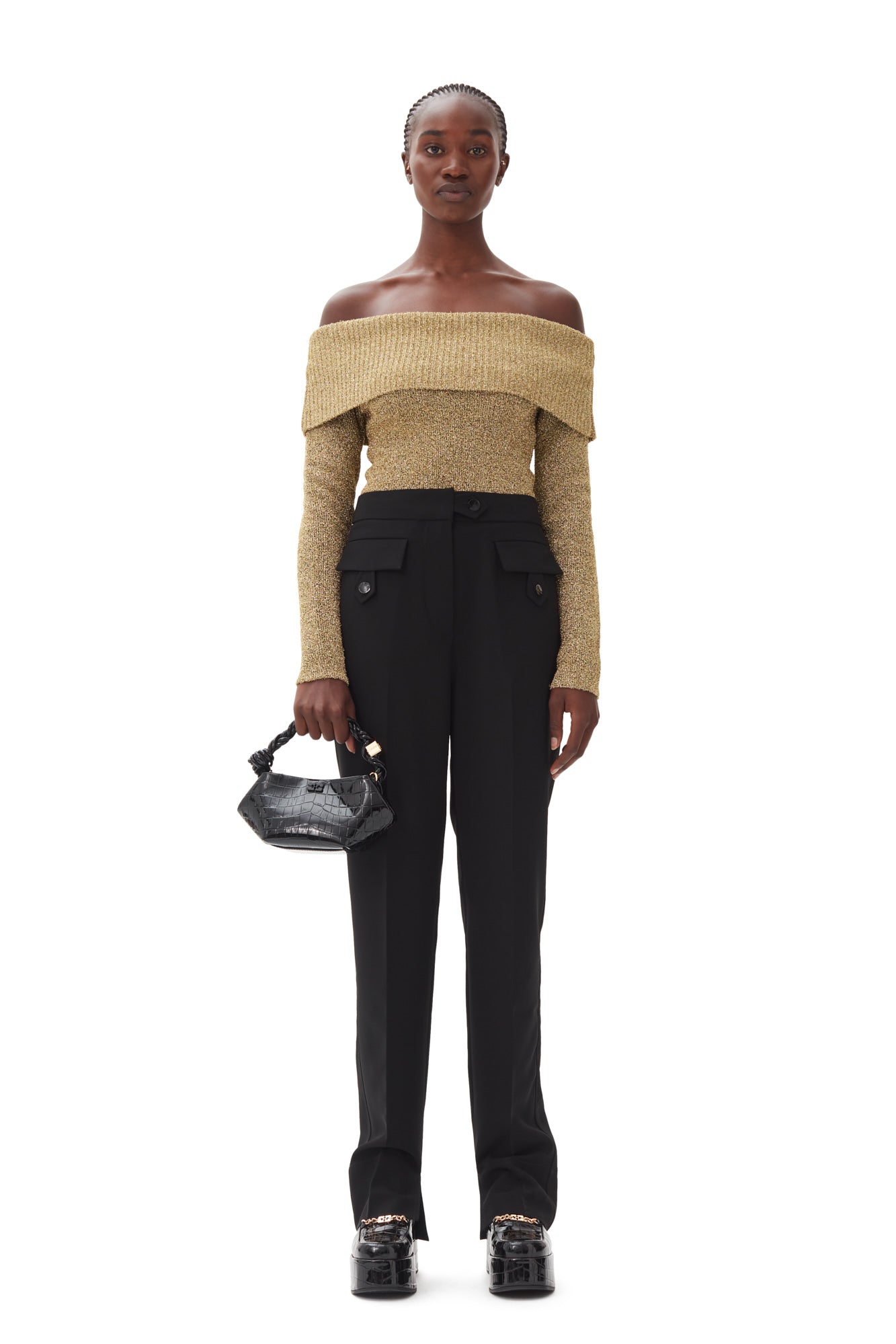 Sparkle Doubleface Off Shoulder Blouse | Gold