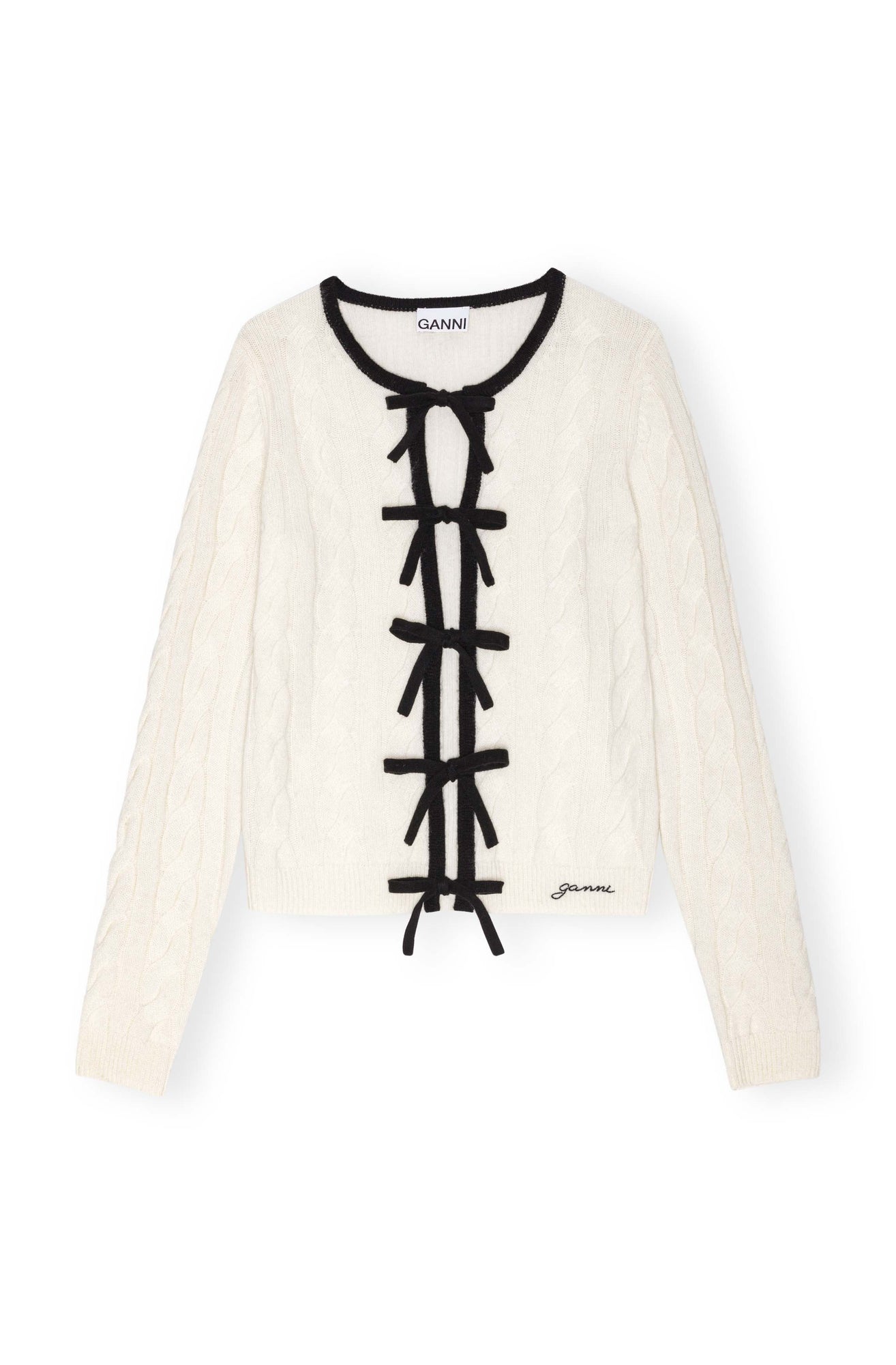 Cashmere Mix Tie String Cardigan | Egret