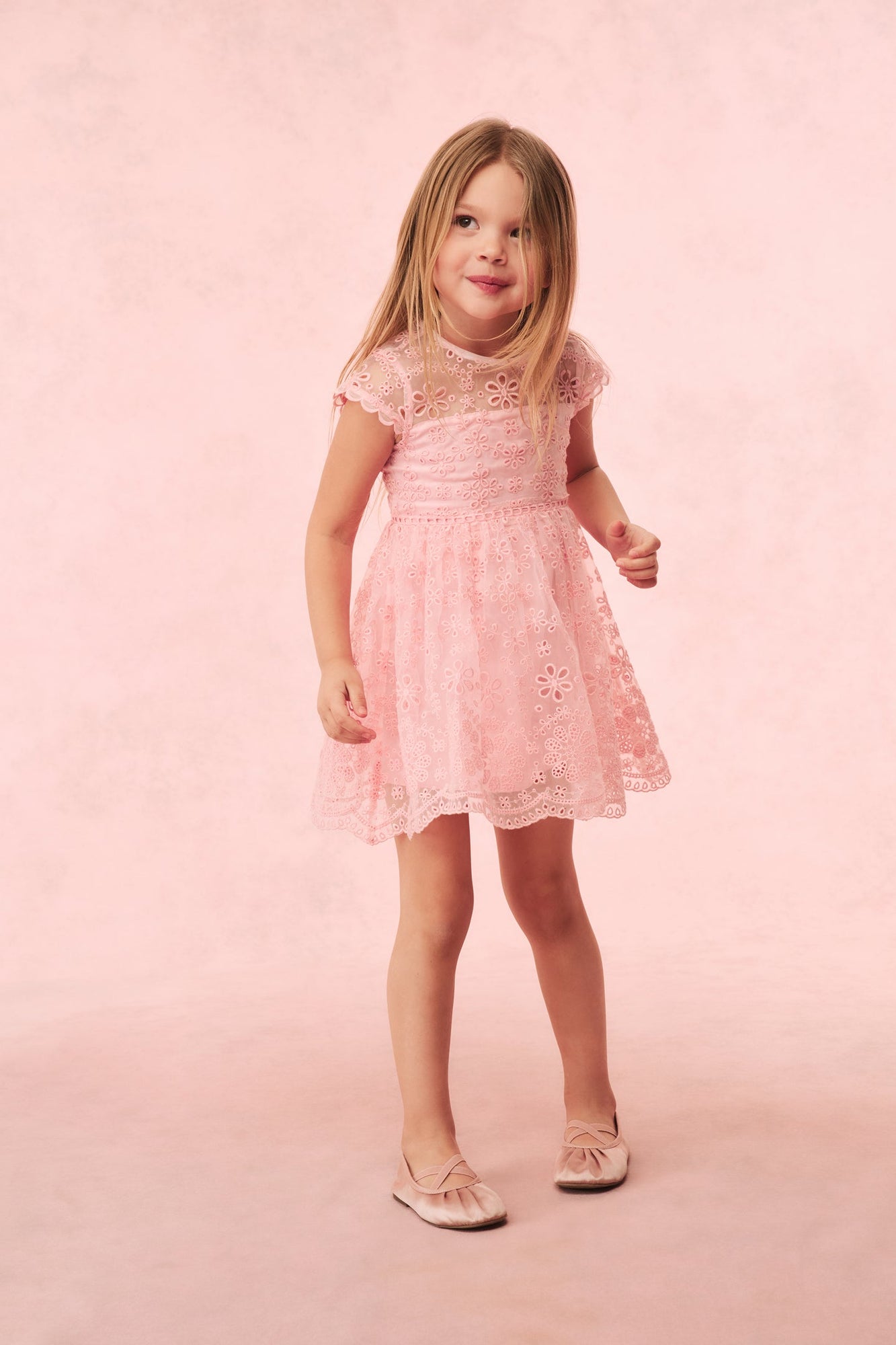 Girls Kappy Floral Eyelet Dress | Pale Pink