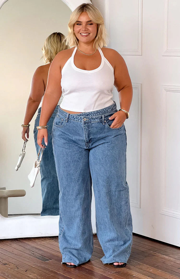 Kansis Uneven Waist Jeans | Blue