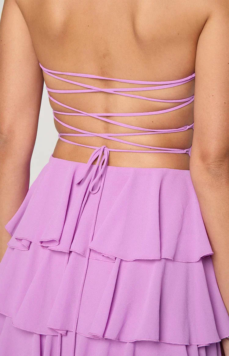 Kim Strapless Ruffle Prom Dress | Magenta