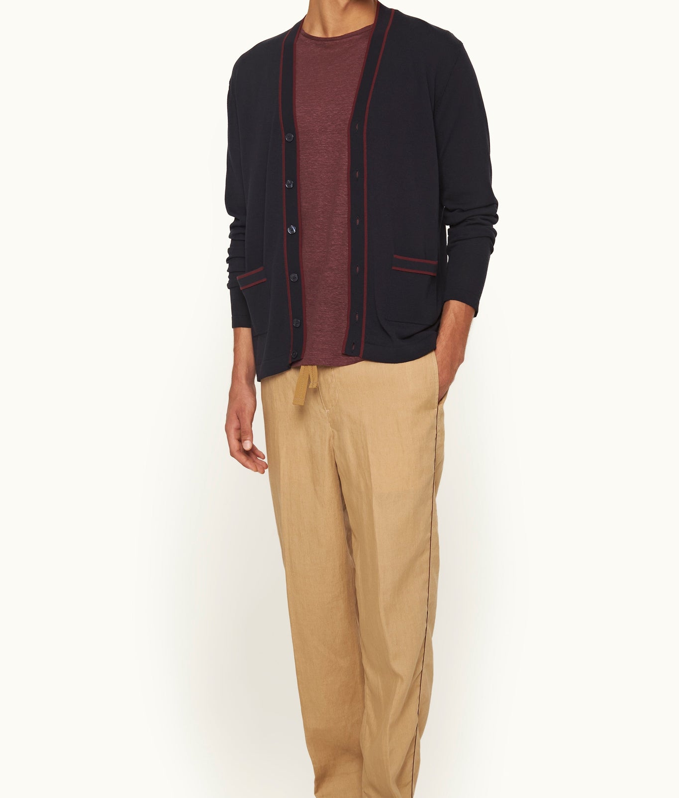 Kinglet Classic Fit Lightweight Contrast Tipping Cotton & Silk Cardigan | Night Iris