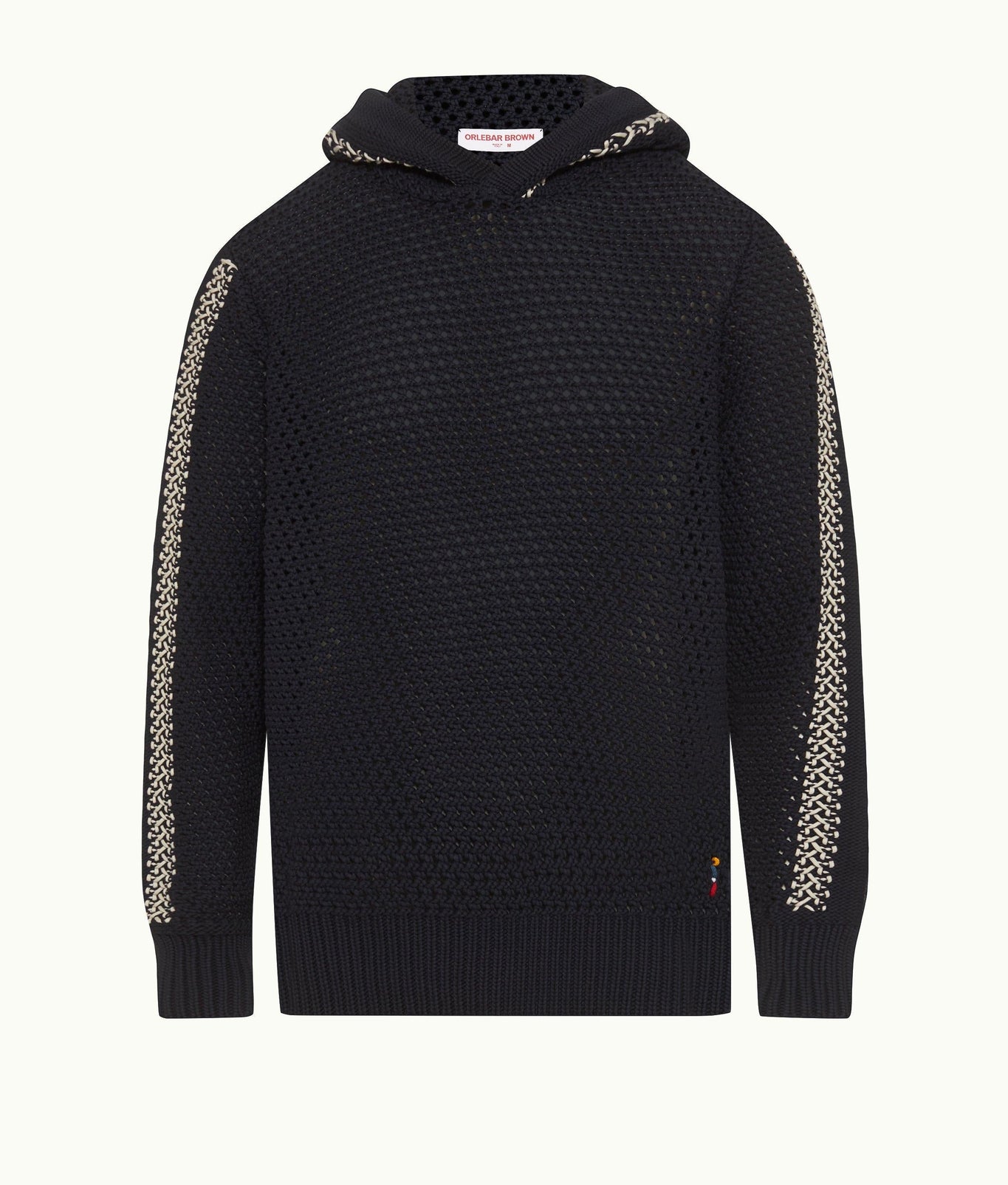 Kirk Relaxed Fit Hooded Crochet Knit Jumper | Night Iris/White Sand
