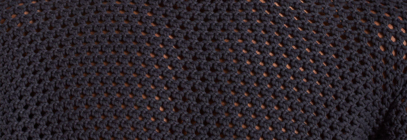 Kirk Relaxed Fit Hooded Crochet Knit Jumper | Night Iris/White Sand