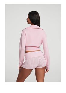 Knit Cropped Zip-Up Jacket | Ballet Pink