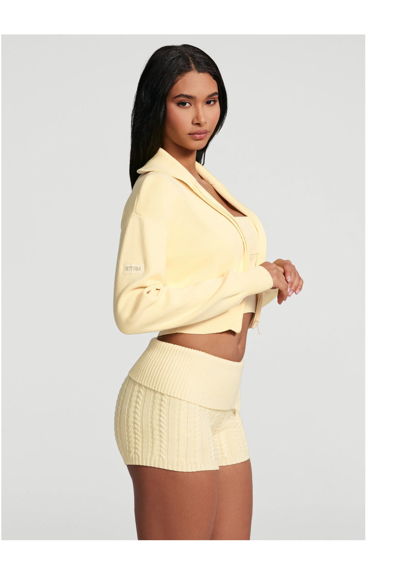 Knit Cropped Zip-Up Jacket | Lemon Meringue