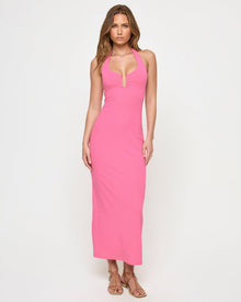 Pink maxi dress with deep v-neckline