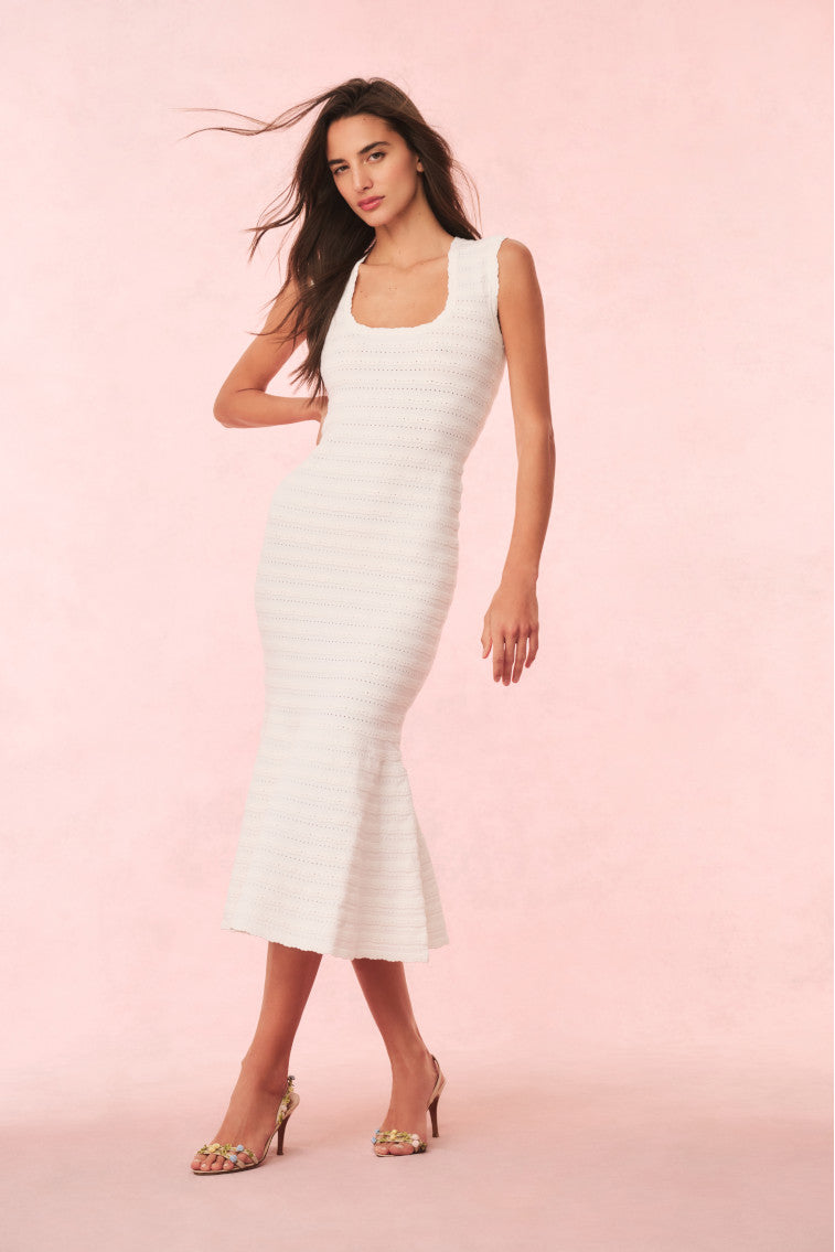 Leigh Pointelle Knit Midi Dress | Ivory