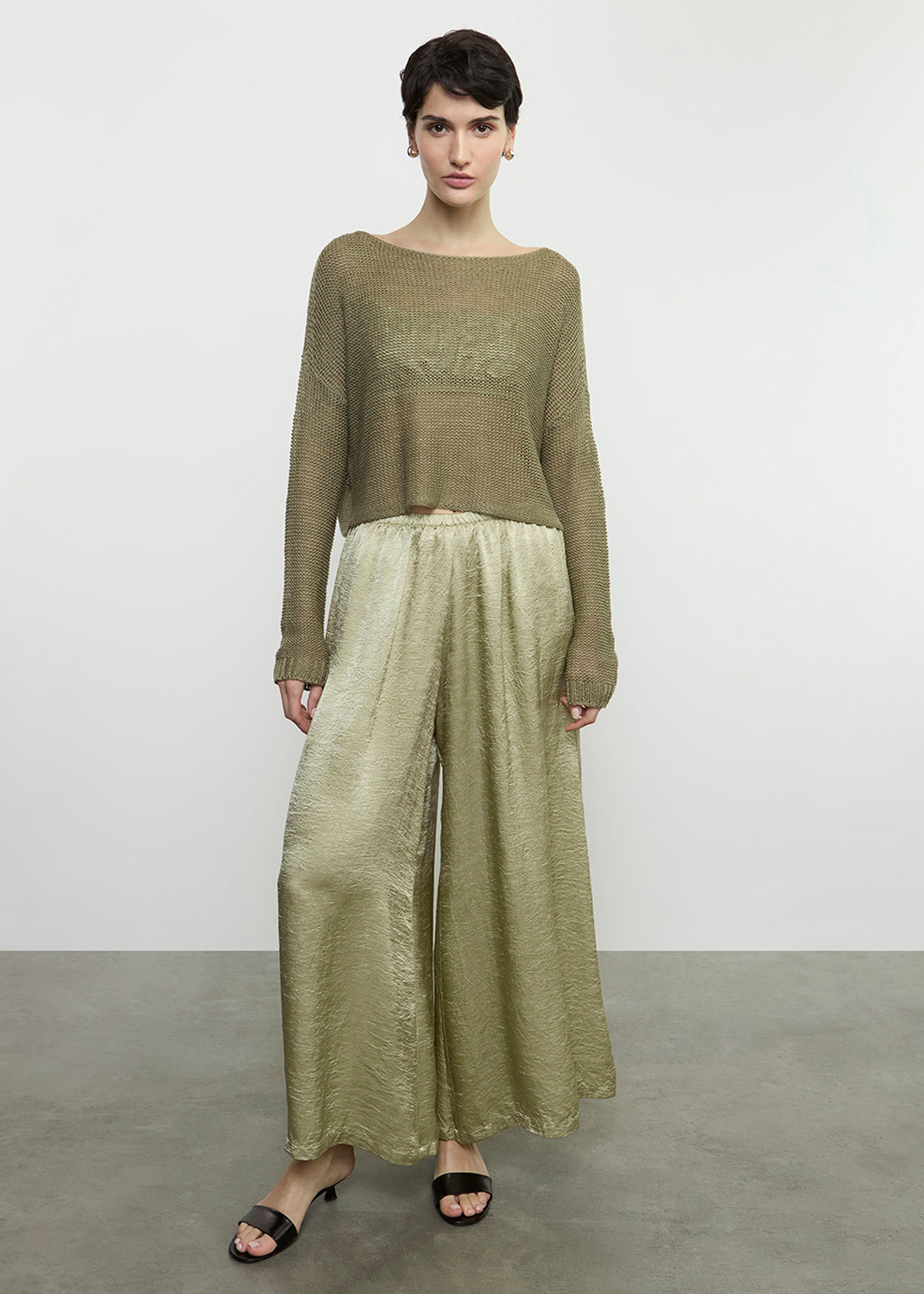 Textured Satin Palazzo Pant | Celadon