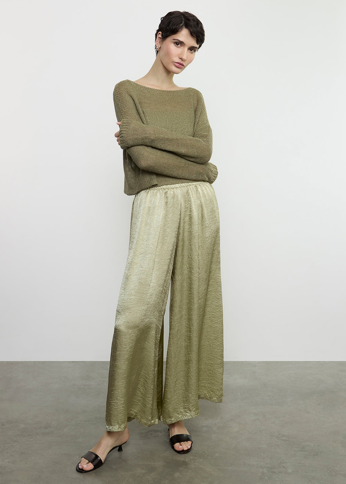 Textured Satin Palazzo Pant | Celadon