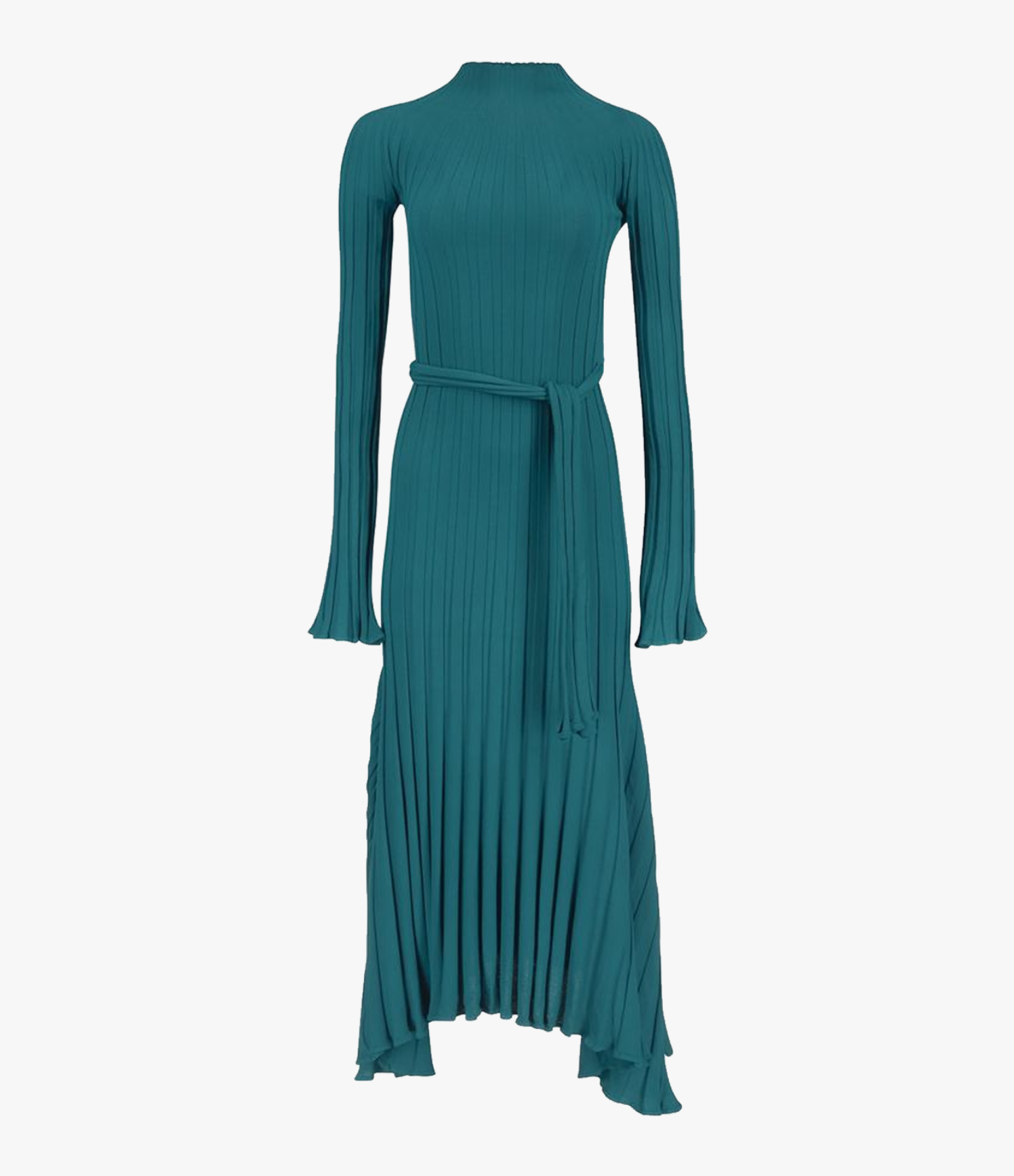 Another Tomorrow Long Sleeve Rib Flare Dress in Petrol – Viscose Women's Dress