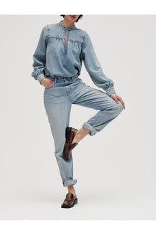 Light Denim Gathered Loose Blouse | Tint Wash