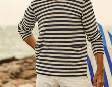 Lincoln Towelling Stripe Double-Faced Towelling Long-Sleeve Polo Shirt | Ink/White Sand