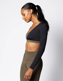 Long-Sleeve One-Shoulder Form Fit Bra | Army/ Jet