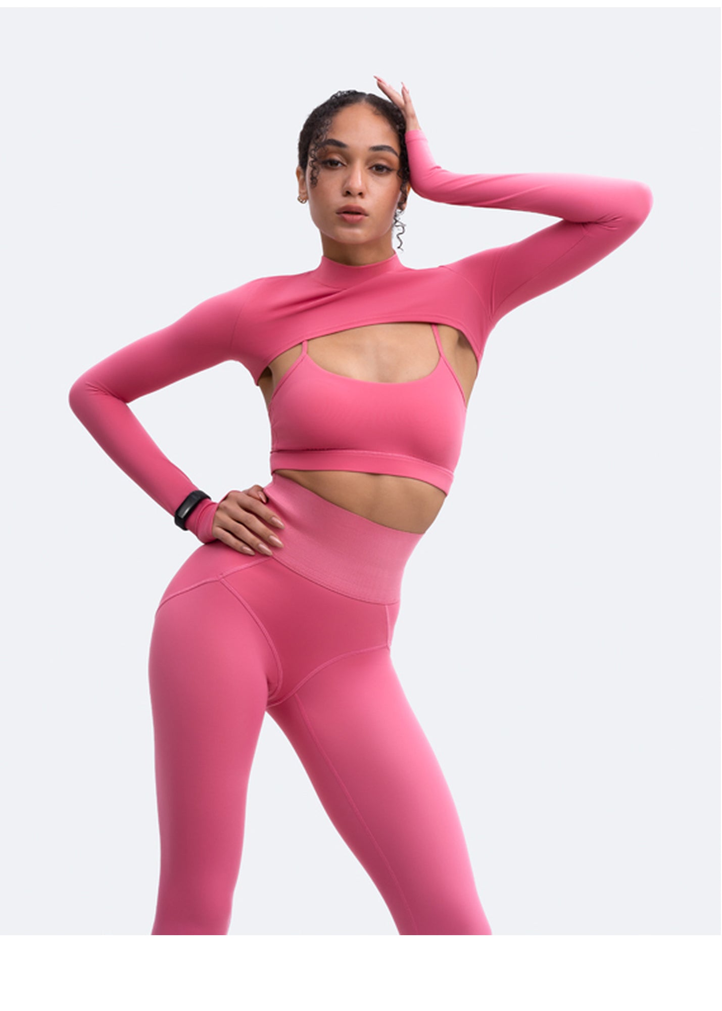 Long Sleeve Crew Neck Shrug | Pink