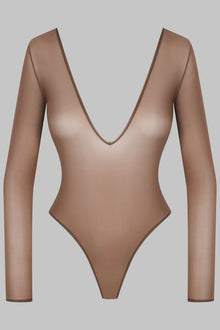 Open Back Long Sleeve Thong Bodysuit - French Kiss Light | Mocha