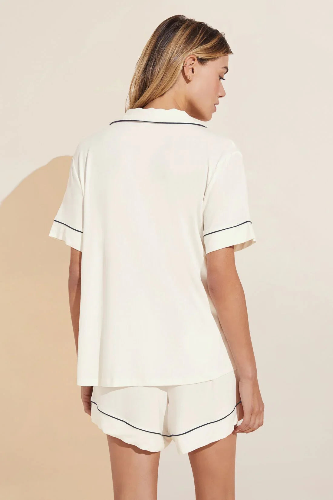 Womens | Gisele TENCEL Modal Relaxed Short PJ Set - Ivory/Navy | Ivory/Navy