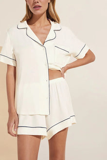 Womens | Gisele TENCEL Modal Relaxed Short PJ Set - Ivory/Navy | Ivory/Navy