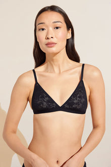 Model wears Soft Stretch Recycled Lace Triangle Bralette in Black.