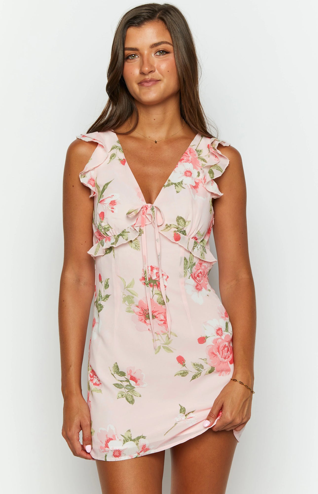 Luca Floral Chiffon Mini Dress | White