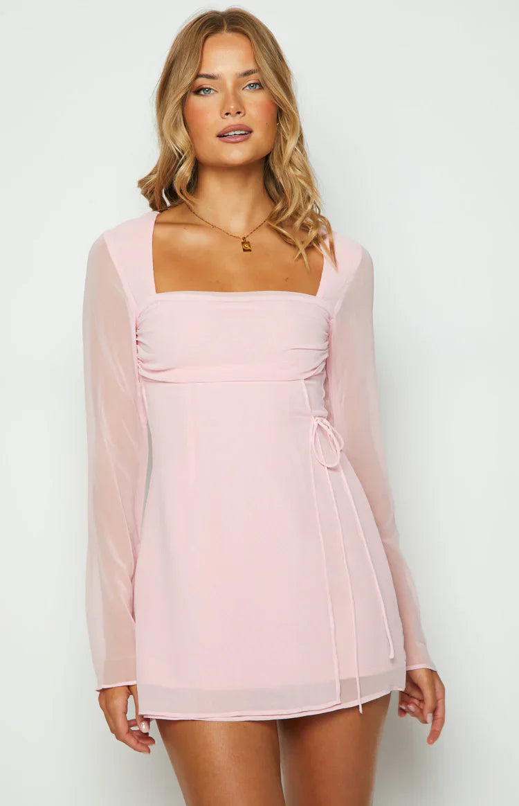 Lucy Long Sleeve Mini Dress | Baby Pink