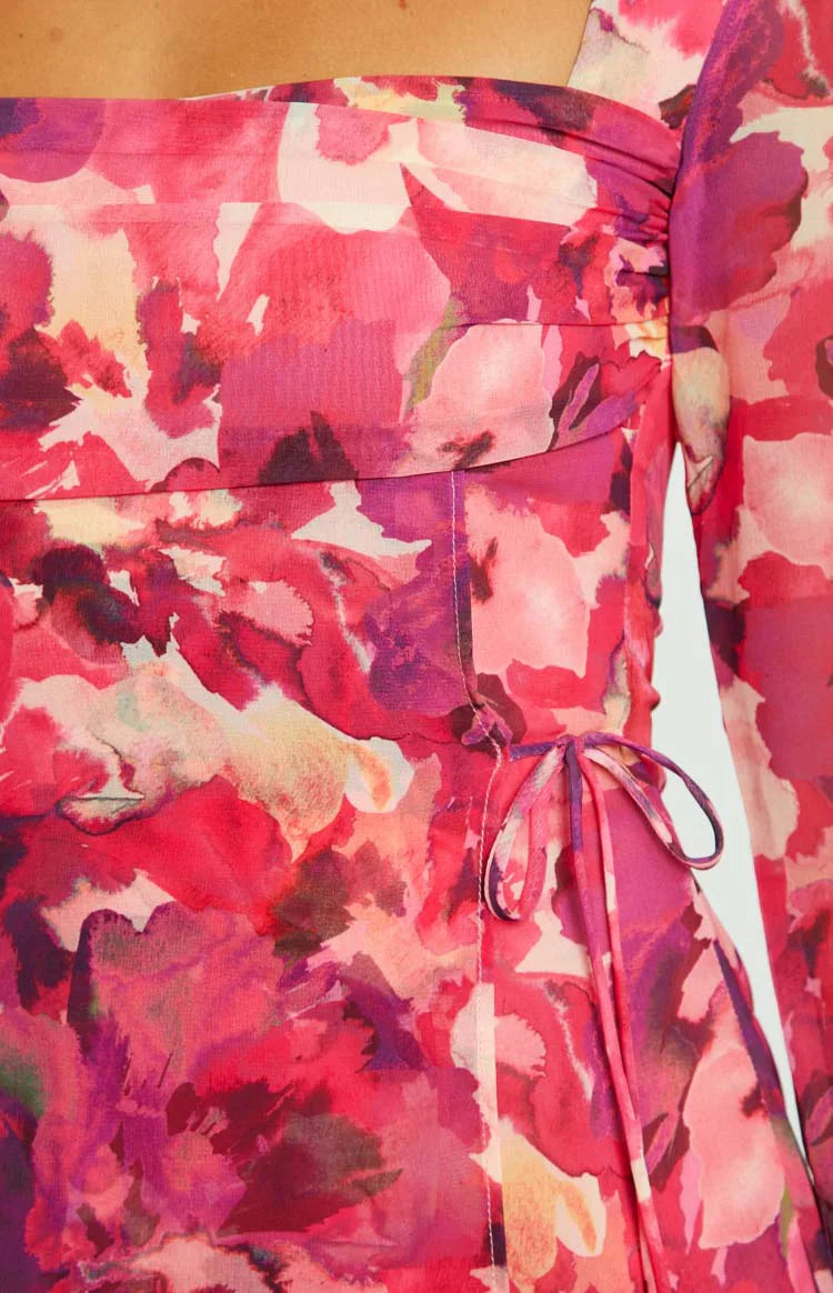 Lucy Print Long Sleeve Mini Dress | Pink
