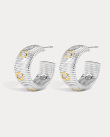 The Pave Georgia Ridged Hoops | Cubic Zirconia | Silver