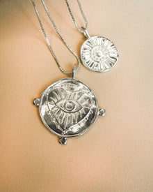 Evil Eye Double Coin Necklace | Silver